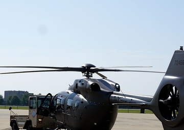 South Carolina Army National Guard UH-72B Lakota helicopter surveys landing sites at upstate hospitals