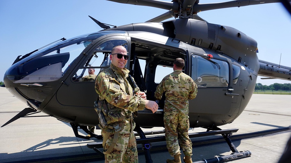 South Carolina Army National Guard UH-72B Lakota helicopter surveys landing sites at upstate hospitals