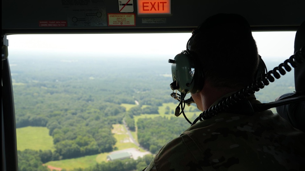 South Carolina Army National Guard UH-72B Lakota helicopter surveys landing sites at upstate hospitals