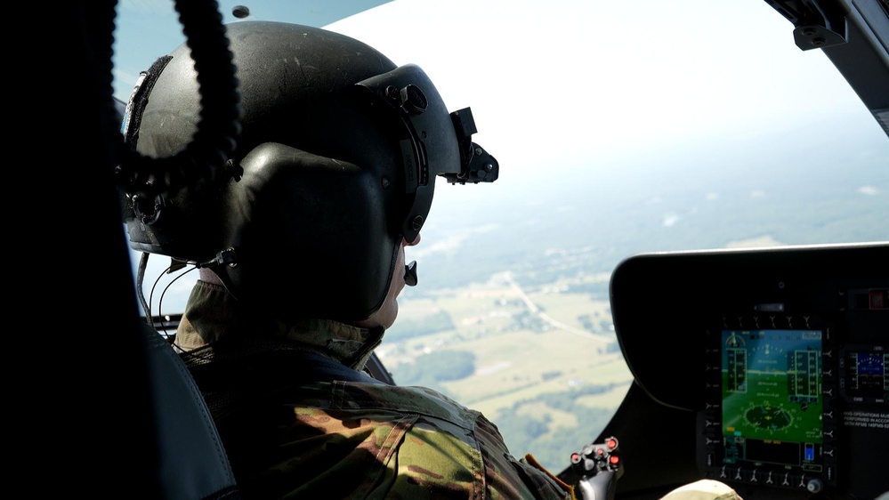 South Carolina Army National Guard UH-72B Lakota helicopter surveys landing sites at upstate hospitals