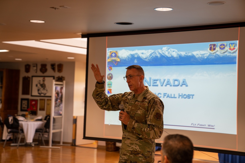 Chief Master Sgt. Kevin Brun, Nevada State Command Chief speaks at the Region 7 Enlisted Field Advisory Council meeting held at the Nevada Air National Guard base in Reno, Nev.