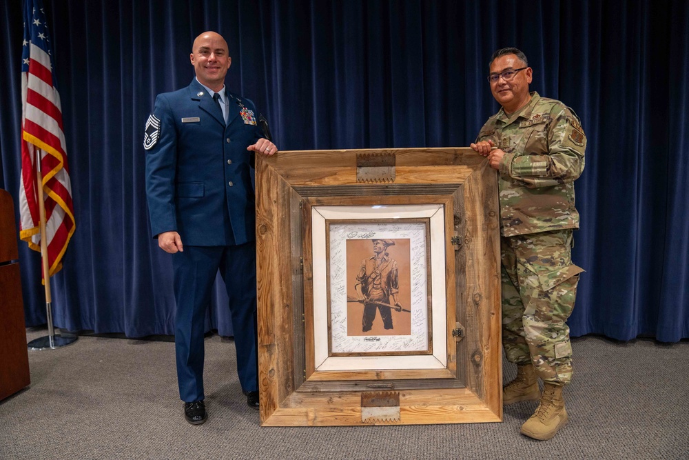 Senior Master Sgt. Joshua Leggett, a Flight Engineer in the 152nd Operations Group is promoted to the Air Force’s highest enlisted rank of chief master sergeant