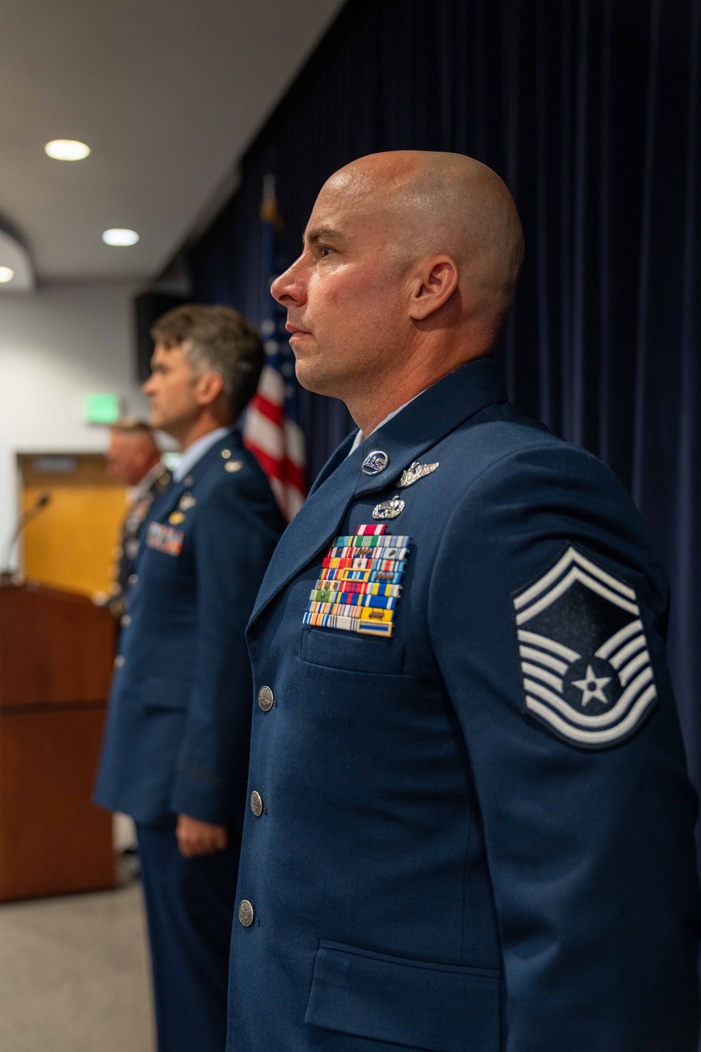 Senior Master Sgt. Joshua Leggett, a Flight Engineer in the 152nd Operations Group is promoted to the Air Force’s highest enlisted rank of chief master sergeant