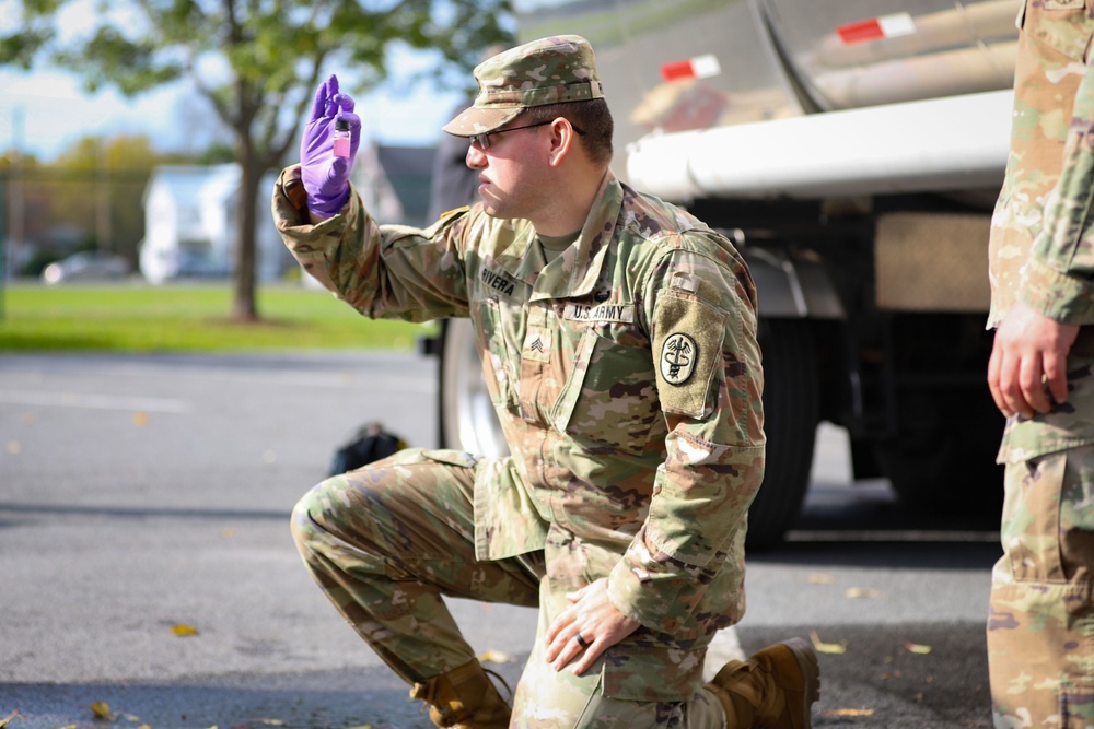 The 10th Mountain Division Sustainment Brigade helps distribute water to residents of Watertown, New York.