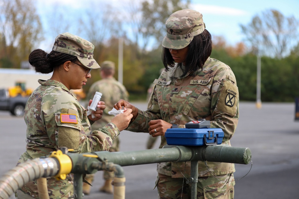 The 10th Mountain Division Sustainment Brigade helps distribute water to residents of Watertown, New York.