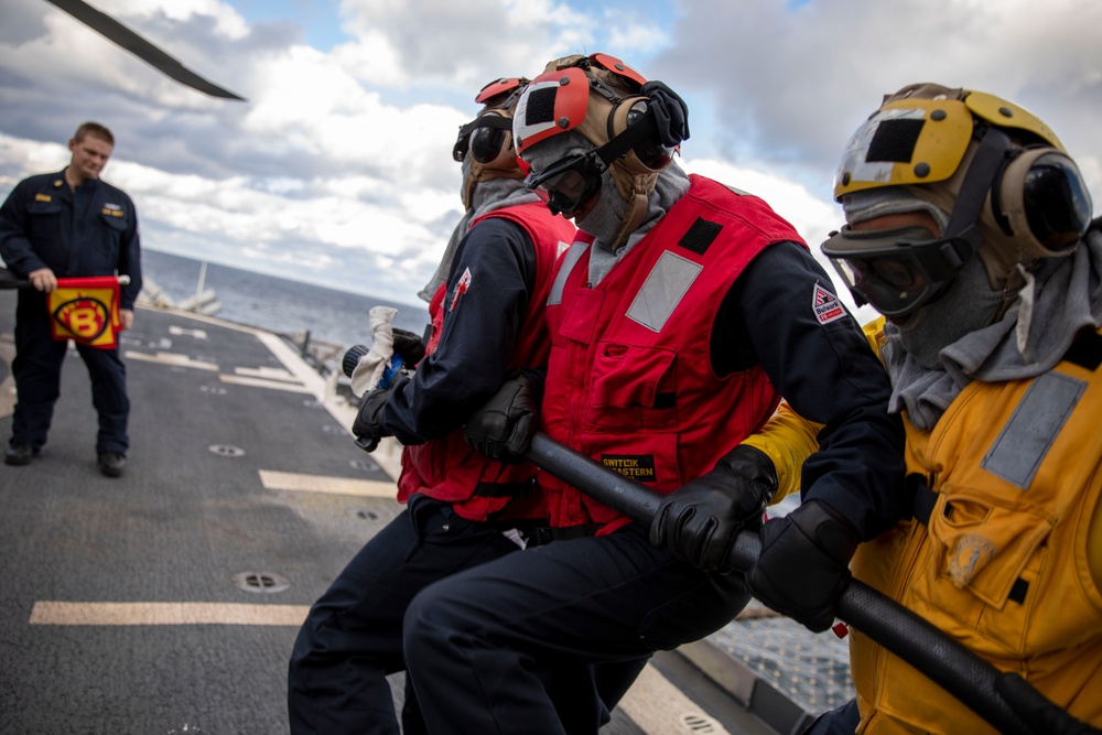 USS Philippine Sea Conduct Firefighting Drill on Flight Deck