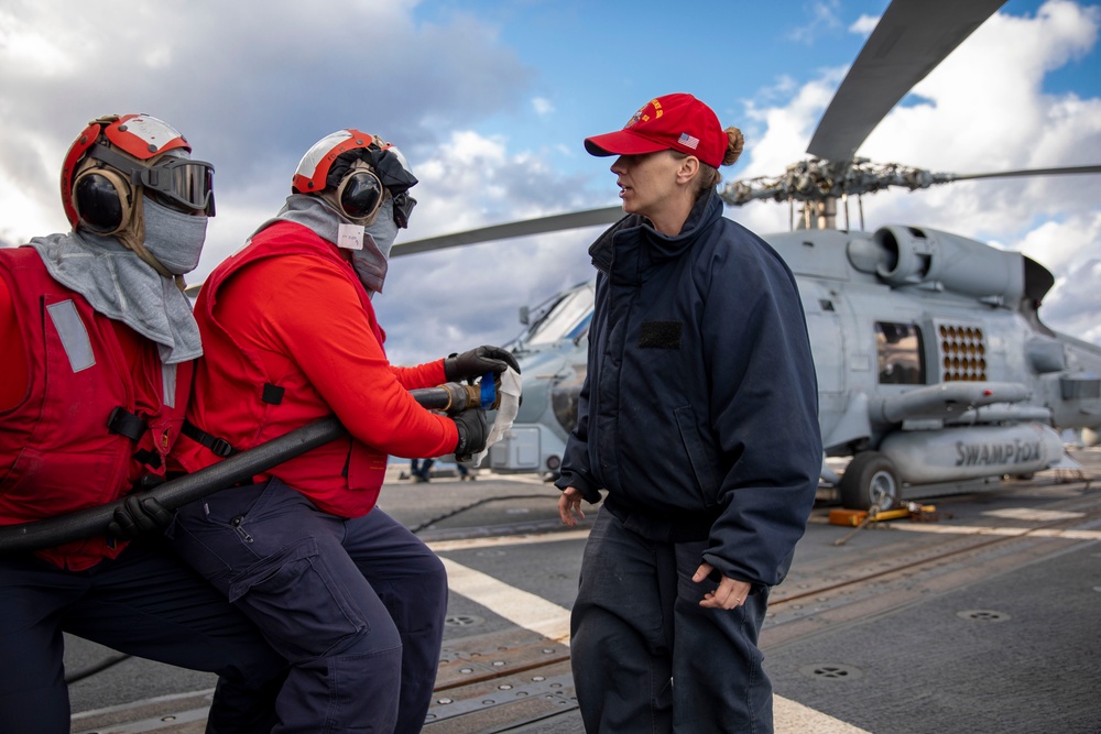 USS Philippine Sea Conducts Firefighting Drill on Fightdeck