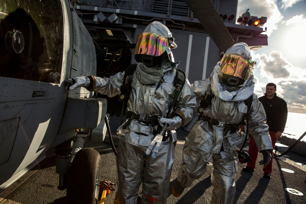 USS Philippine Sea Conducts Firefighting Drill on the Flightdeck