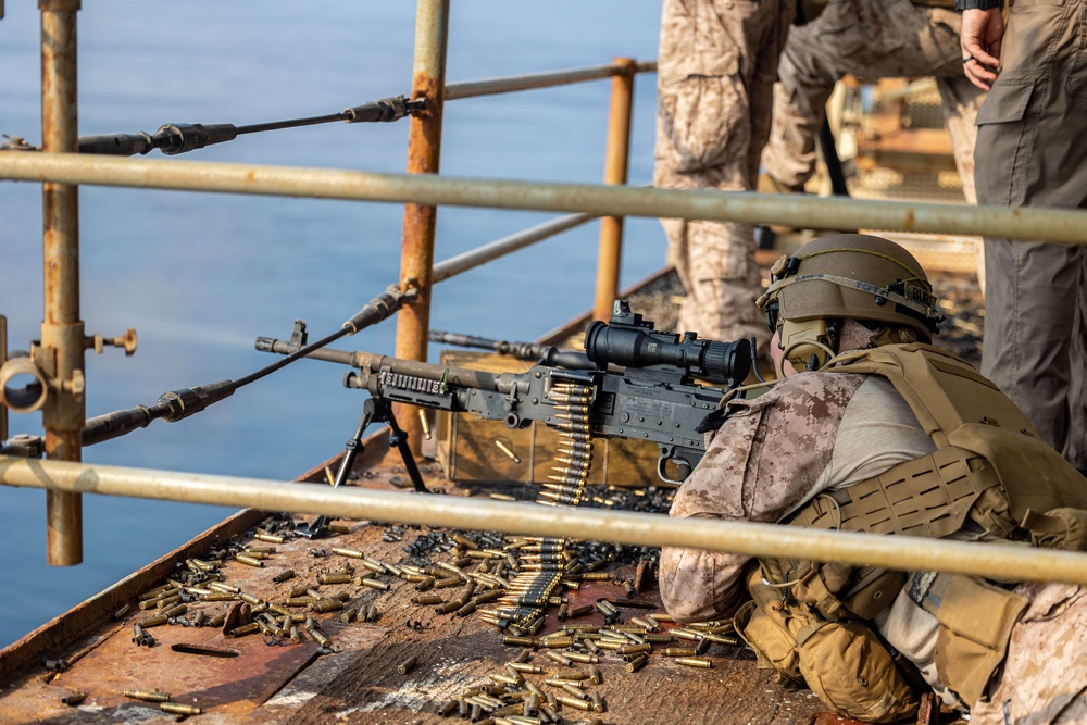 26th MEU(SOC) Marines Conduct Live Fire Training aboard the USS Bataan
