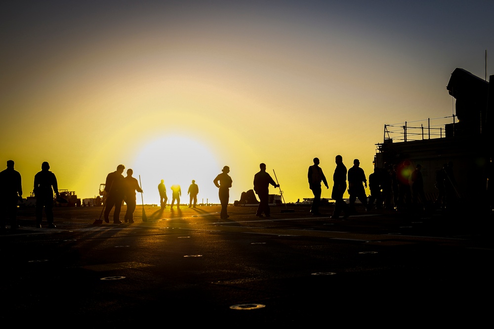 Sunset FOD Walk-Down Aboard Boxer