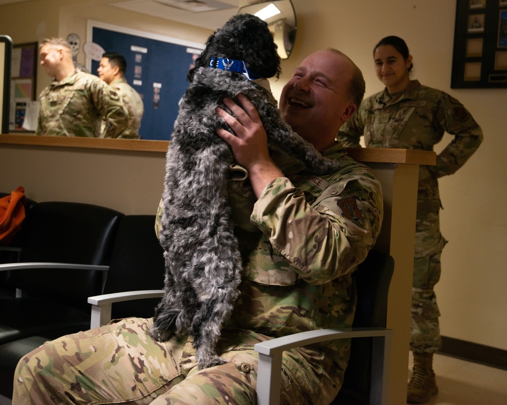 Shadow the therapy dog visits the 107th Attack Wing