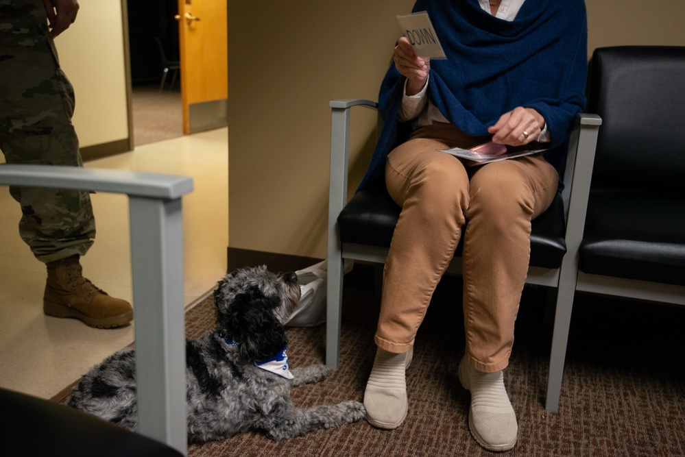 Shadow the therapy dog visits the 107th Attack Wing