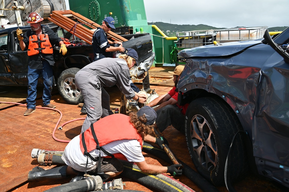 Fuel removal operations begin for Bonnie G off St. Thomas 