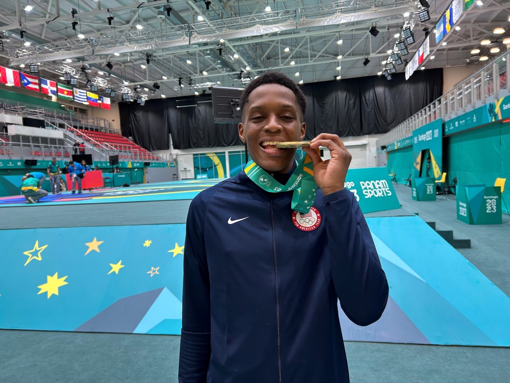 Spc. Khalfani Harris wins the taekwondo gold medal at the Pan American Games