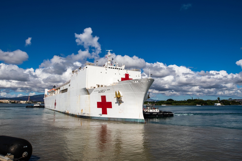 USNS Mercy Departs Pearl Harbor.