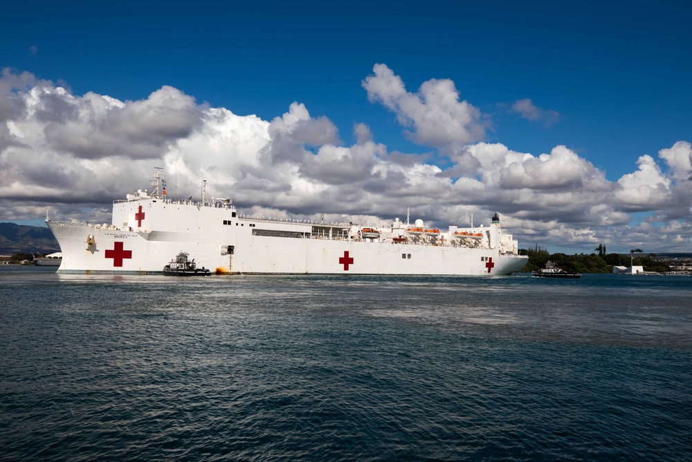 USNS Mercy Departs Pearl Harbor.