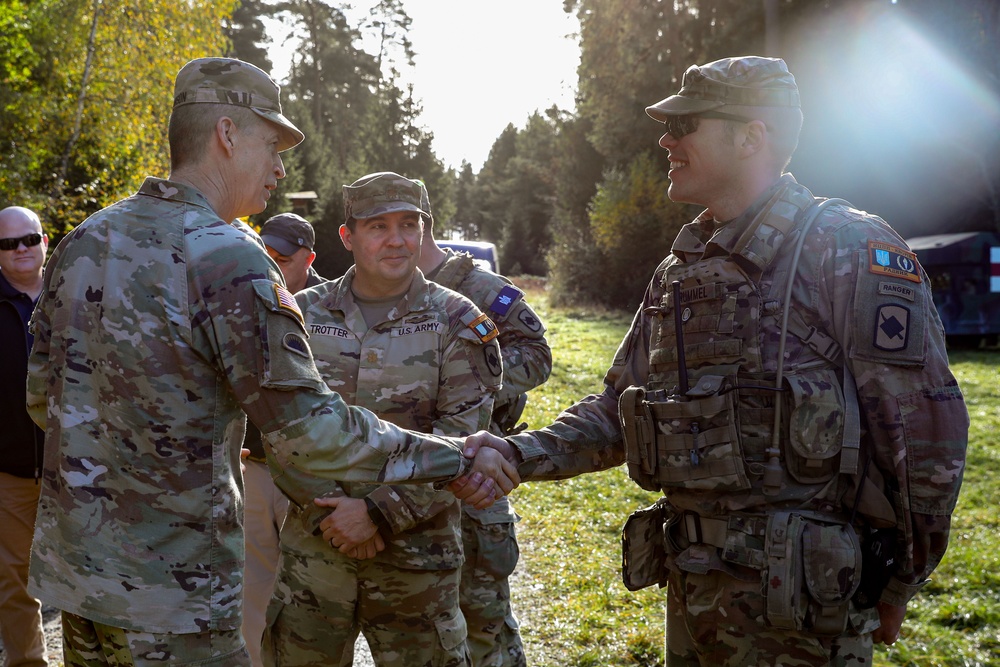 Daniel Hokanson, Chief of the National Guard Bureau, visits the 39th IBCT during their JMTG-U operations in Germany