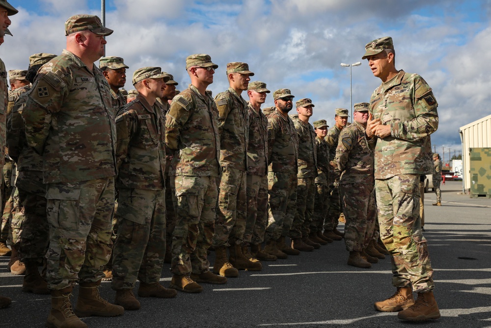 Daniel Hokanson, Chief of the National Guard Bureau, visits the 39th IBCT during their JMTG-U operations in Germany