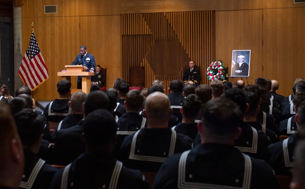 USS Nebraska (Blue) crew and guests hold a memorial ceremony honoring the life of Missile Technician 2nd Class Larry J. Showell.