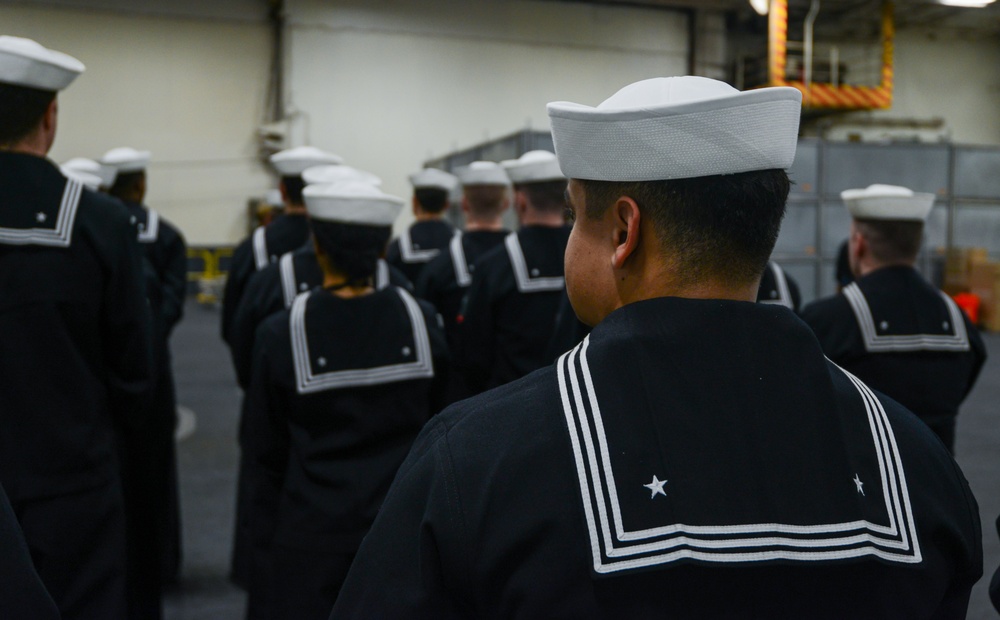 U.S. Navy Sailors Get Dress Uniform Inspected