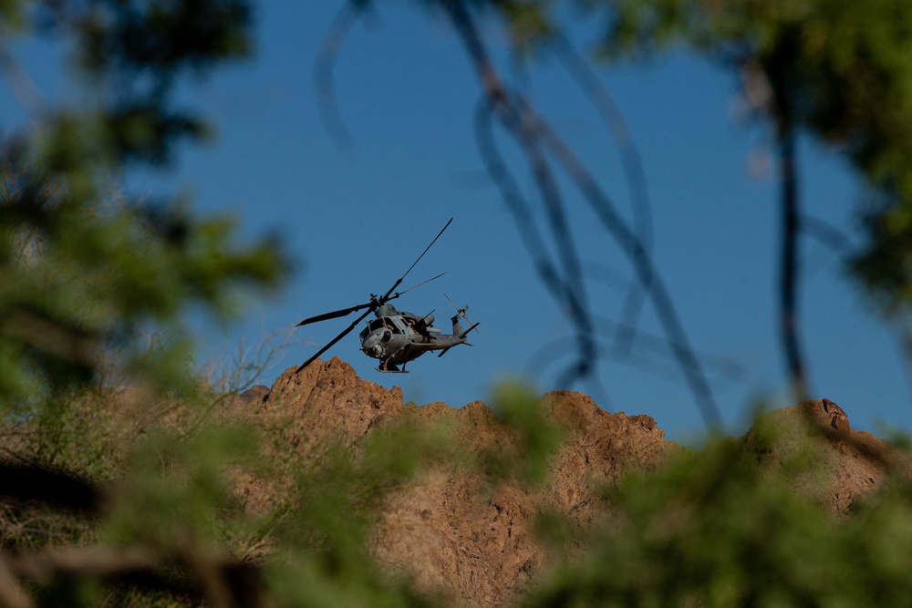 Marine helicopters participate in close air support