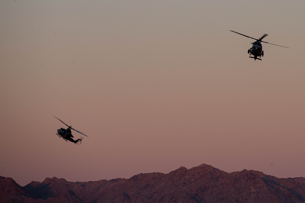 Marine helicopters participate in close air support