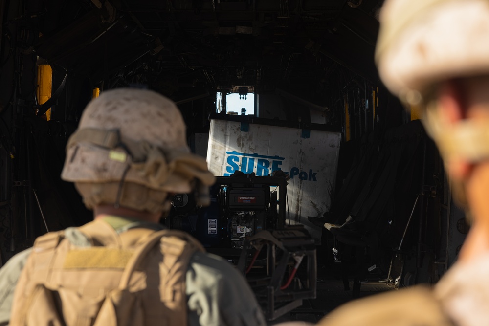 U.S. Marines set up a helicopter expeditionary fueling system