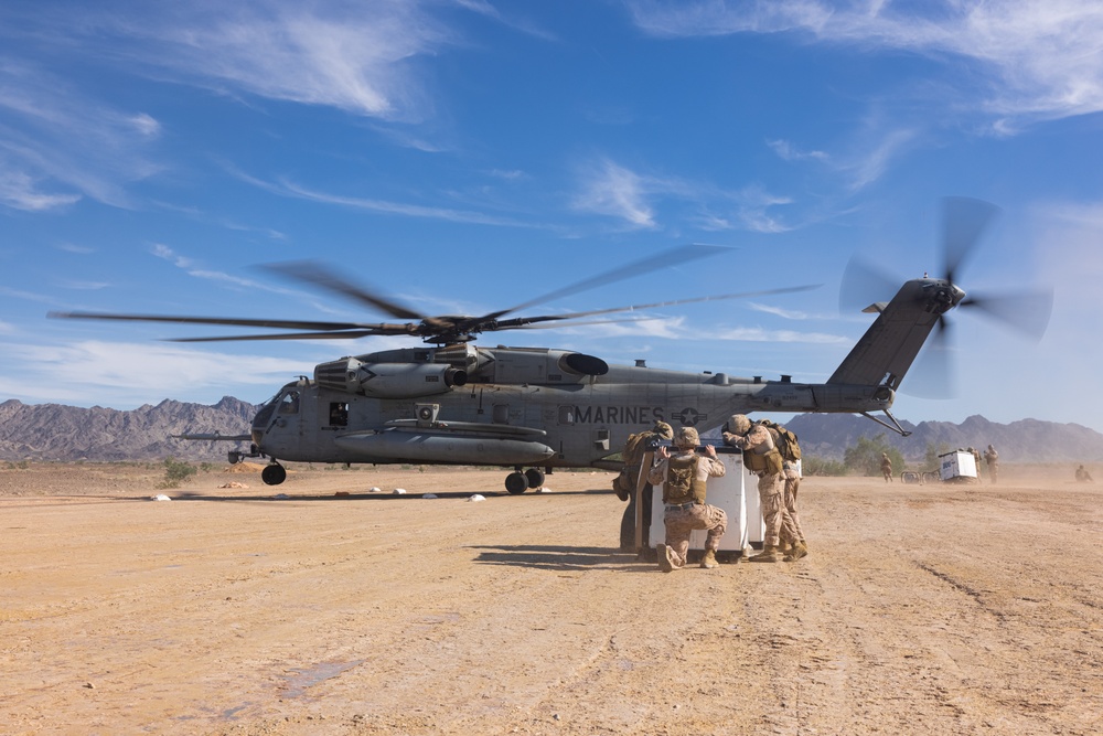 U.S. Marines set up a helicopter expeditionary fueling system