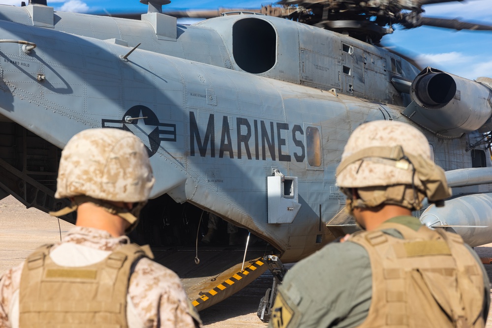 U.S. Marines set up a helicopter expeditionary fueling system