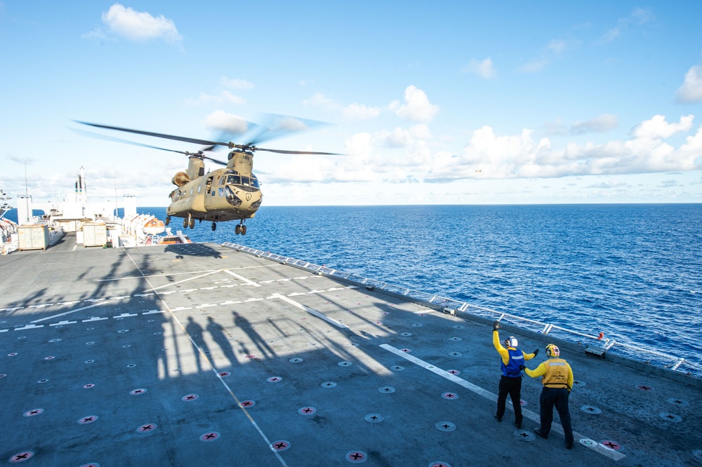 Pacific Partnership 2024-1: USNS Mercy Conducts Exercise with CH-47 Chinooks Oct. 22, 2023