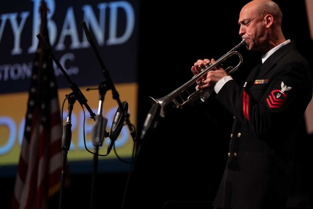 Chief Musician Jonathan Barnes performs a solo at Pace Assembly of God Church