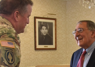 Panetta speaks with Commandant Col. James A. Kievit