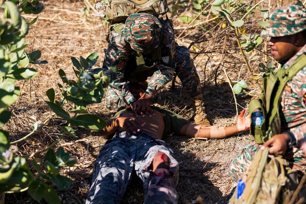 MRF-D engineers, ADF Soldiers, and Timor-Leste Defense Force Soldiers participate in the culminating event of Hari’i Hamutuk 23