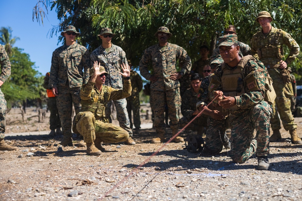 MRF-D engineers, ADF Soldiers, and Timor-Leste Defense Force Soldiers participate in the culminating event of Hari’i Hamutuk 23
