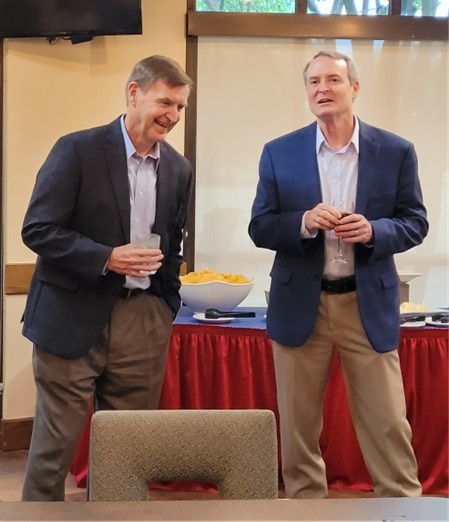 Retiree Council outgoing Co-Chair Lt Gen Stephen Hoog, left, welcomes new Co-Chair Lt Gen Darryl Roberson, right