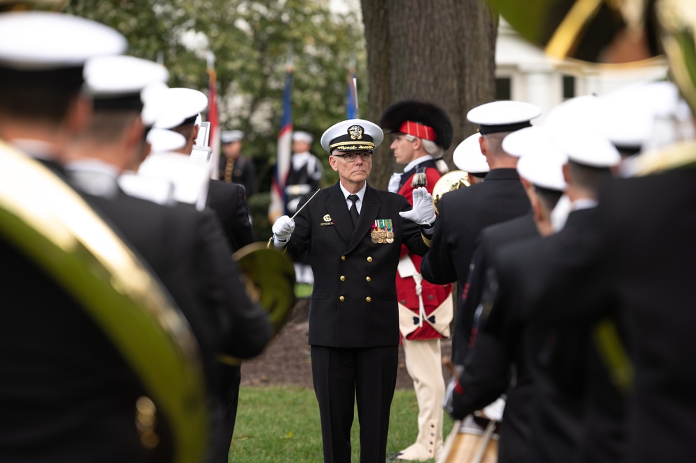 U.S. Navy Ceremonial Band rehearses for a full force arrival demonstration at the White House