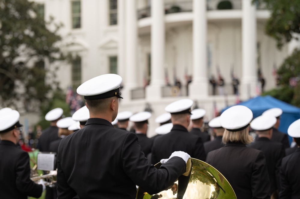 U.S. Navy Ceremonial Band rehearses for a full force arrival demonstration at the White House