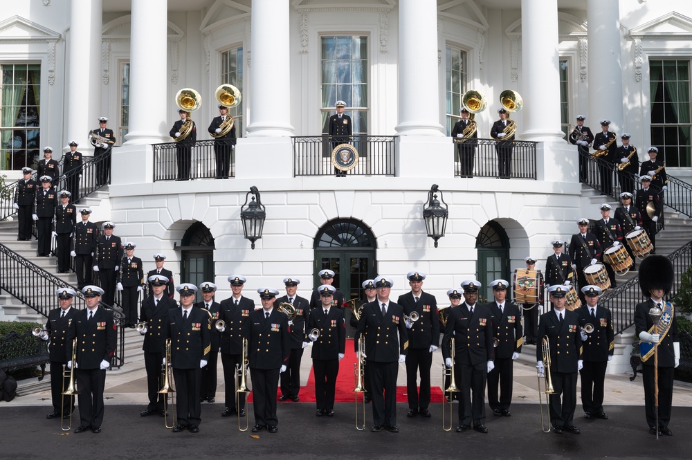 U.S. Navy Ceremonial Band rehearses for a full force arrival demonstration at the White House