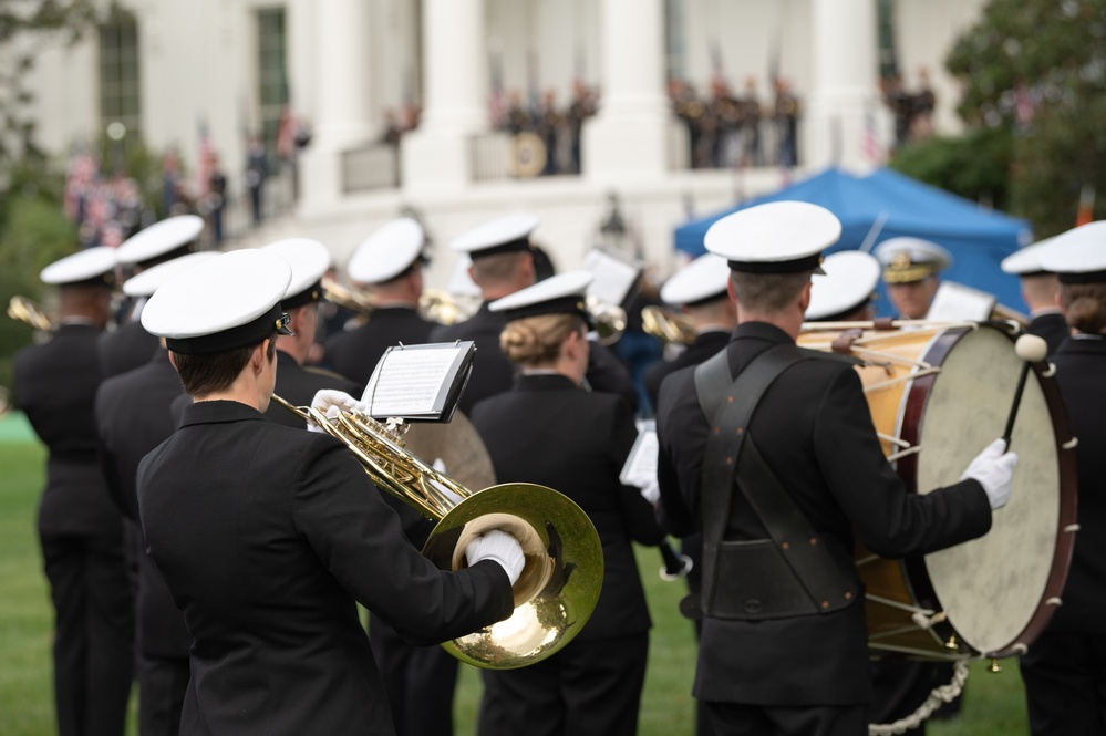 U.S. Navy Ceremonial Band rehearses for a full force arrival demonstration at the White House