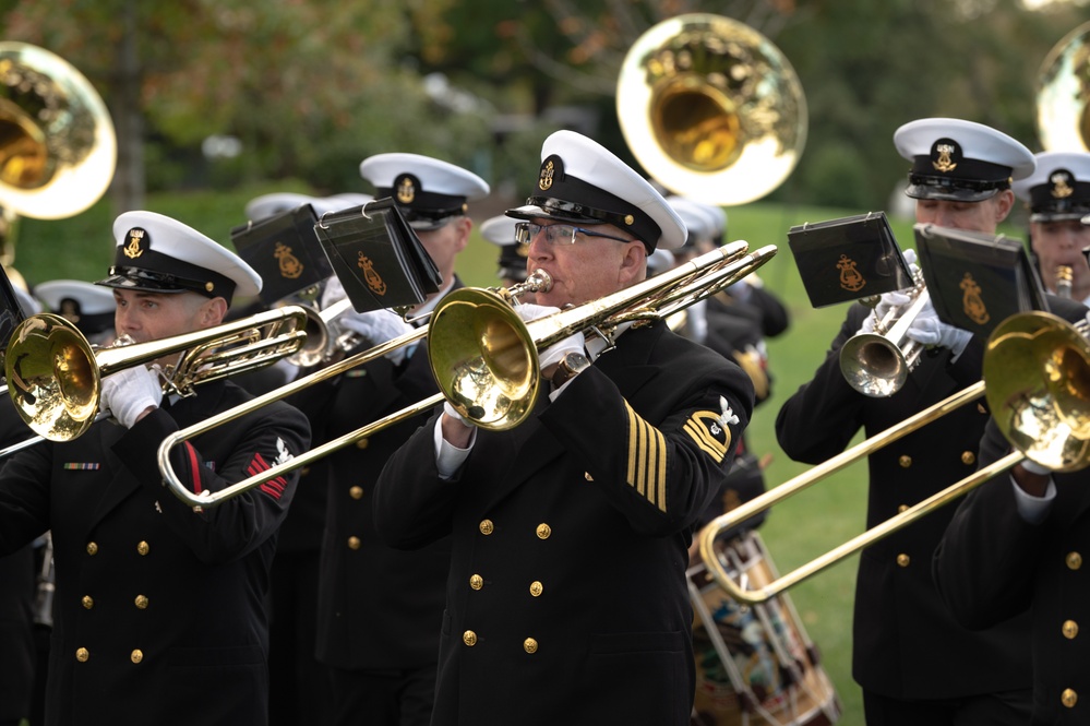 U.S. Navy Ceremonial Band rehearses for a full force arrival demonstration at the White House