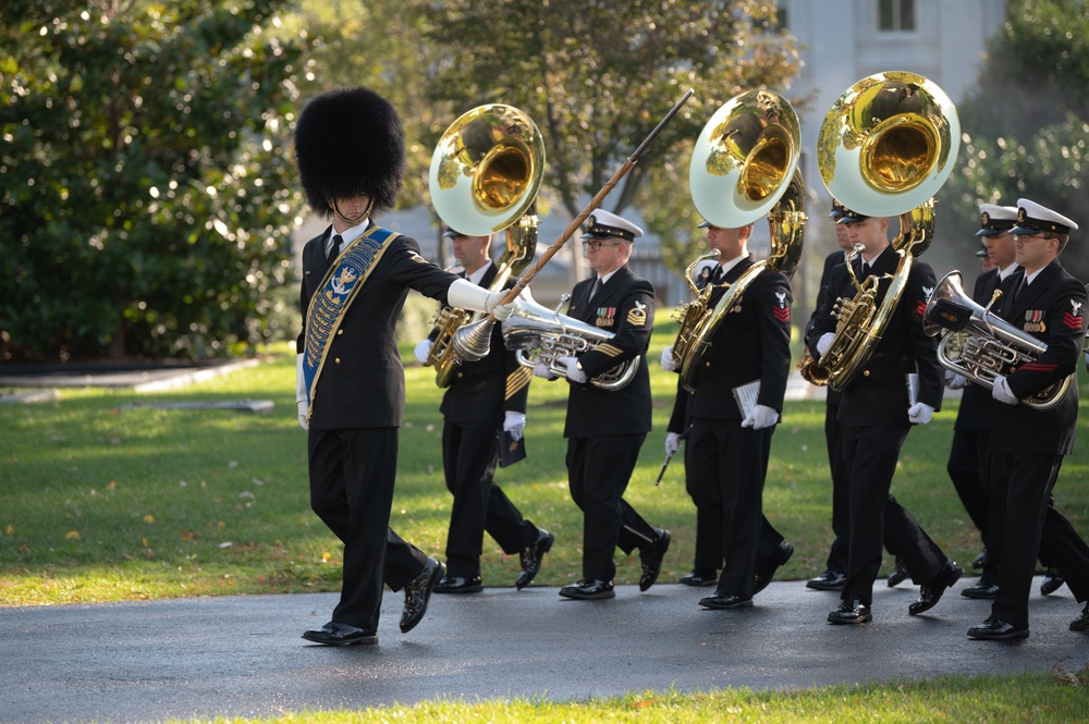 U.S. Navy Ceremonial Band rehearses for a full force arrival demonstration at the White House