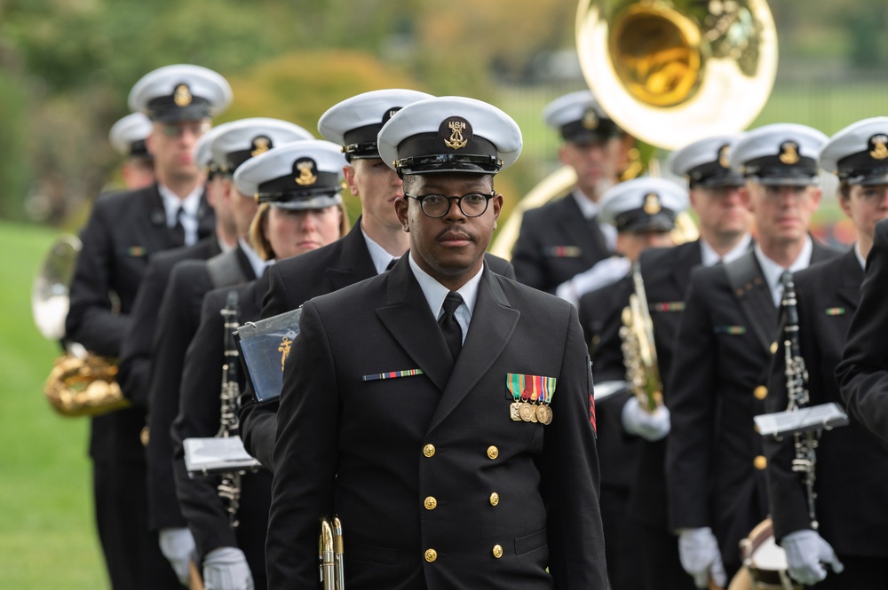 U.S. Navy Ceremonial Band rehearses for a full force arrival demonstration at the White House