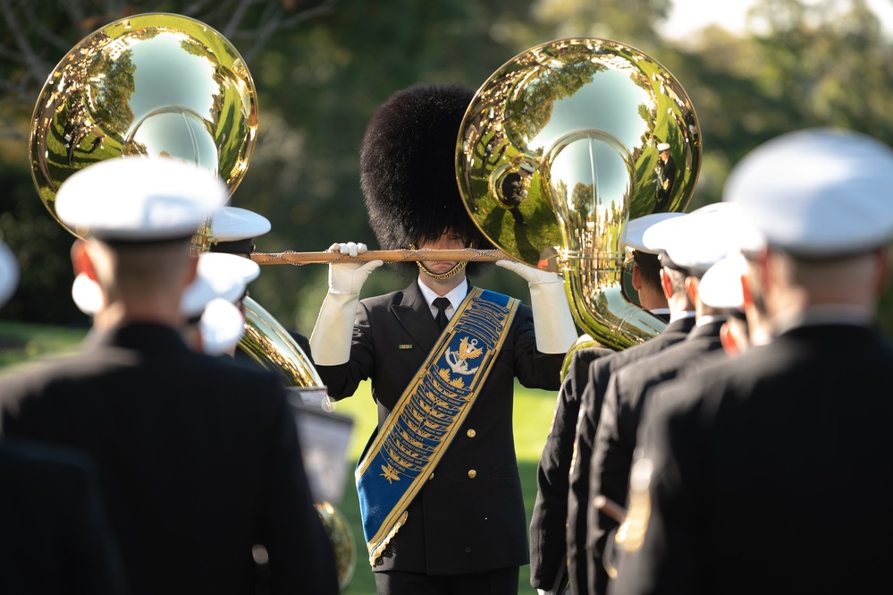 U.S. Navy Ceremonial Band rehearses for a full force arrival demonstration at the White House