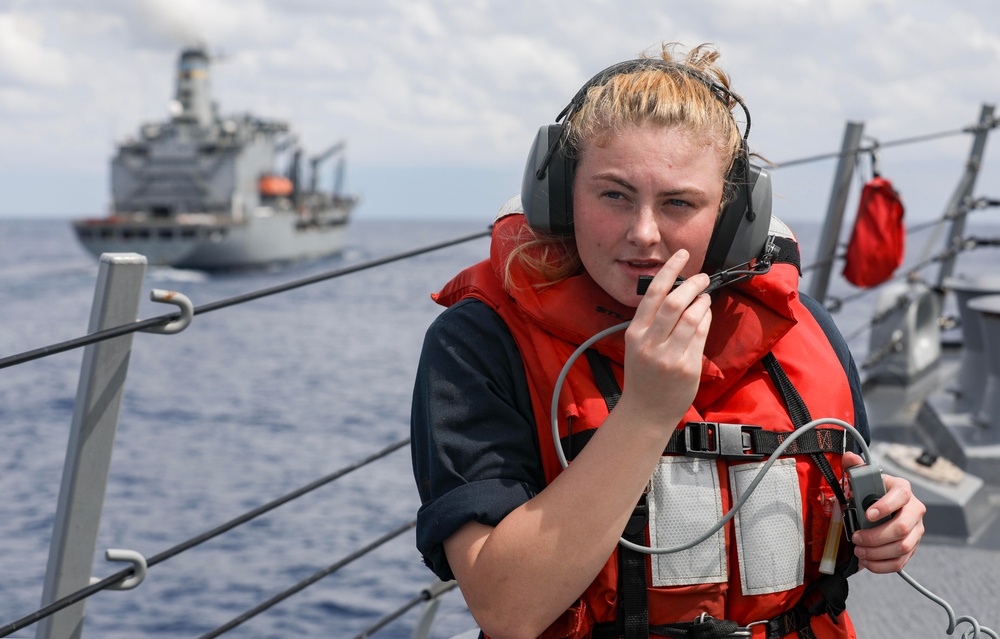 USS Dewey (DDG 105) Conducts Underway Replenishment with USNS Big Horn (T-AO 198) While Operating in the South China Sea