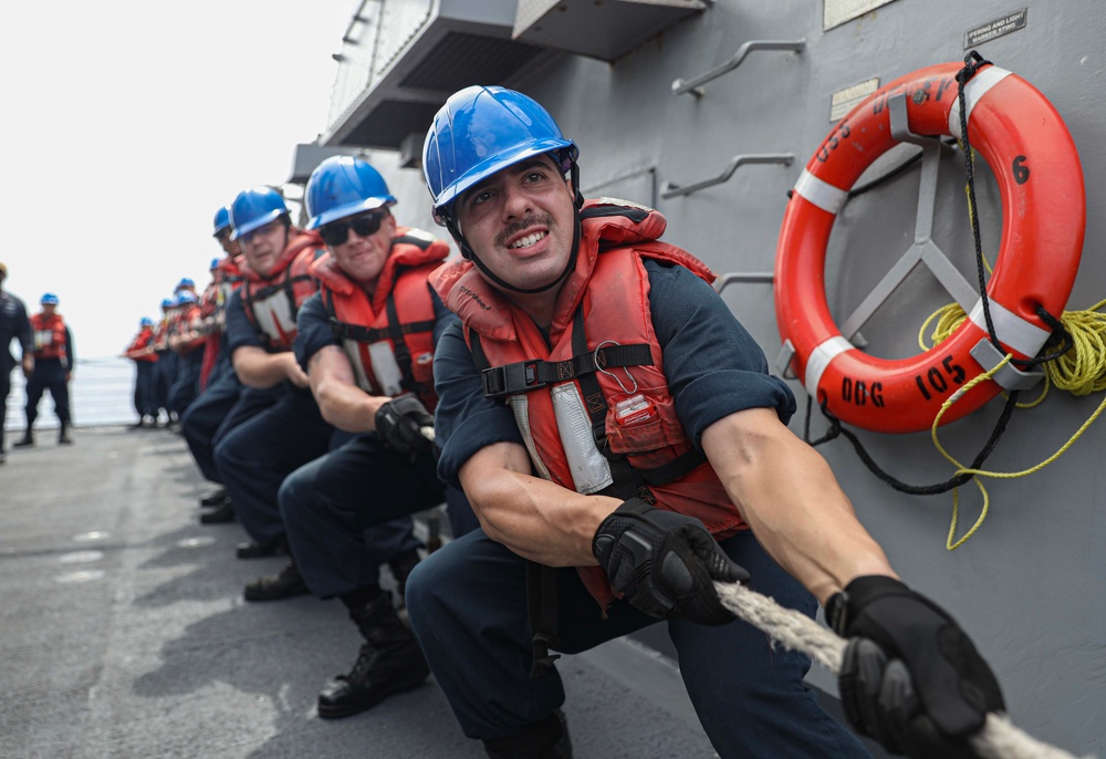 USS Dewey (DDG 105) Conducts Underway Replenishment with USNS Big Horn (T-AO 198) While Operating in the South China Sea