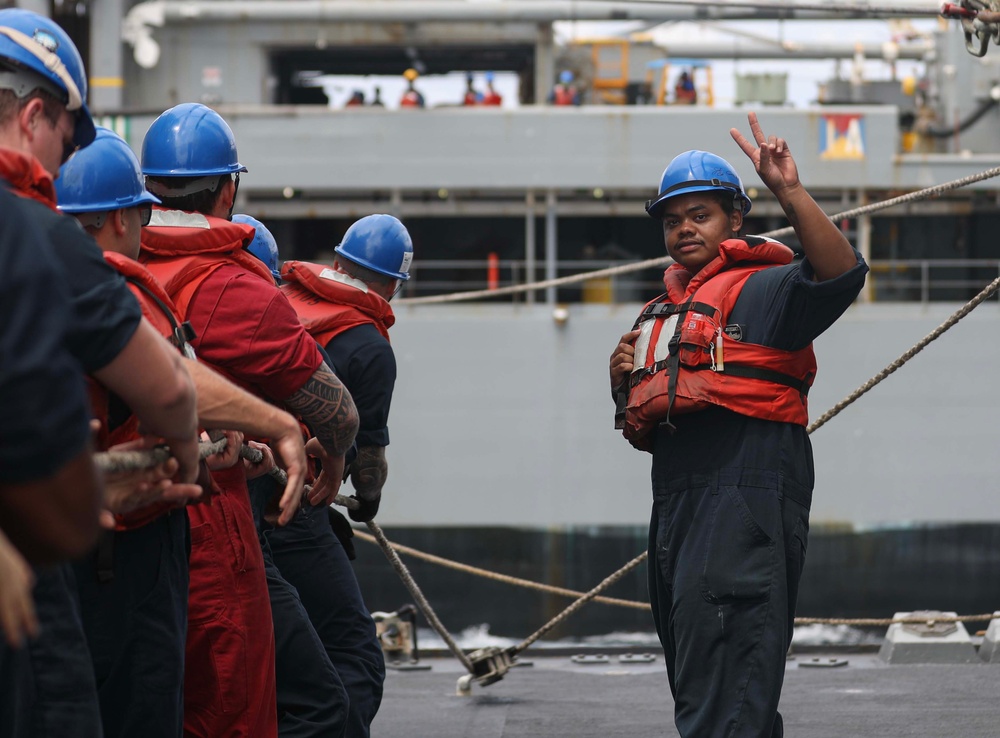 USS Dewey (DDG 105) Conducts Underway Replenishment with USNS Big Horn (T-AO 198) While Operating in the South China Sea