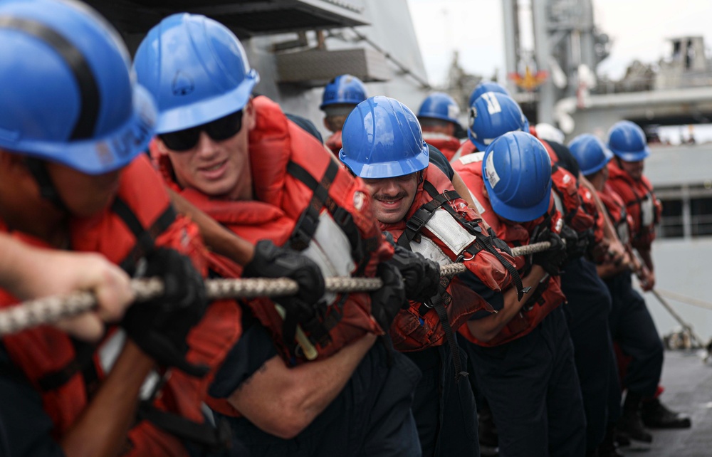 USS Dewey (DDG 105) Conducts Underway Replenishment with USNS Big Horn (T-AO 198) While Operating in the South China Sea