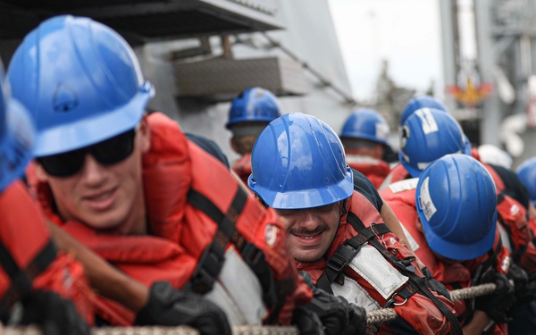 USS Dewey (DDG 105) Conducts Underway Replenishment with USNS Big Horn (T-AO 198) While Operating in the South China Sea
