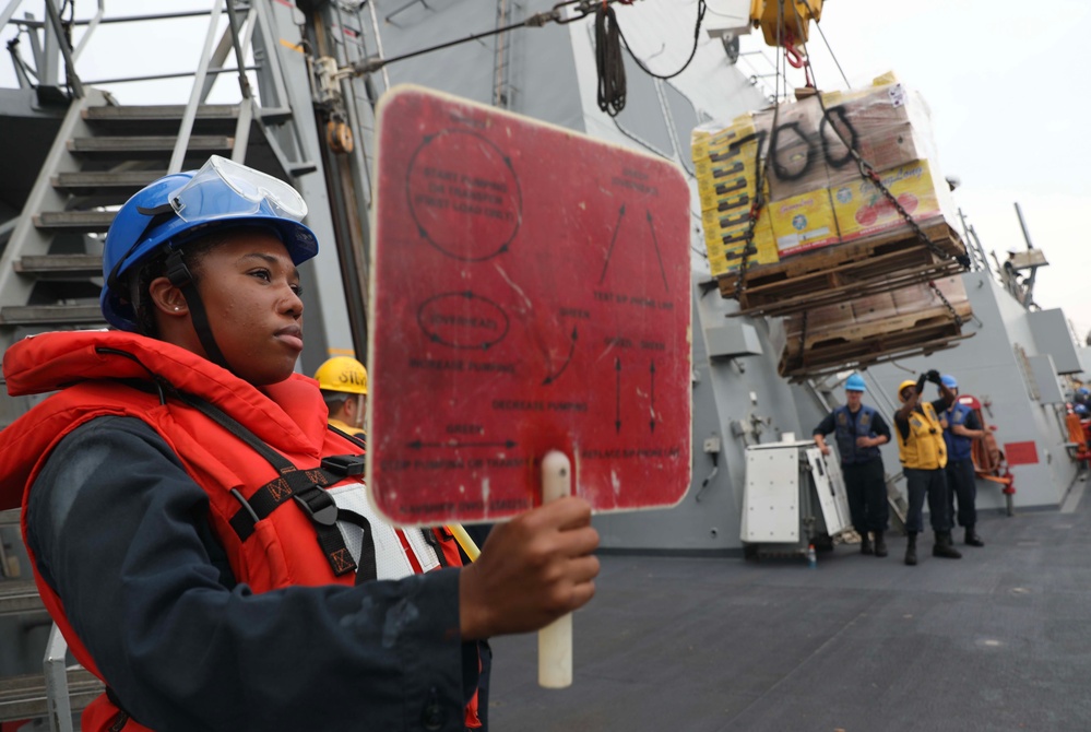 USS Dewey (DDG 105) Conducts Underway Replenishment with USNS Big Horn (T-AO 198) While Operating in the South China Sea