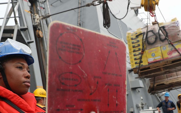 USS Dewey (DDG 105) Conducts Underway Replenishment with USNS Big Horn (T-AO 198) While Operating in the South China Sea